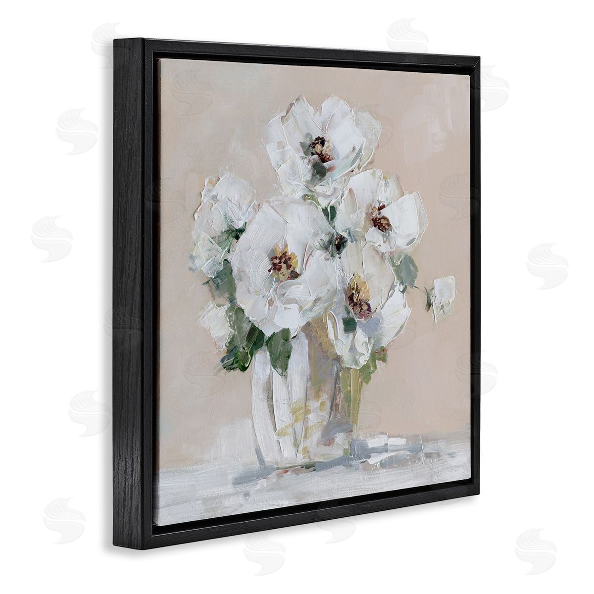 Sally Swatland Traditional Flower Blossom Bouquet Delicate White Petals Black Floating Frame Canvas Wall Art Print