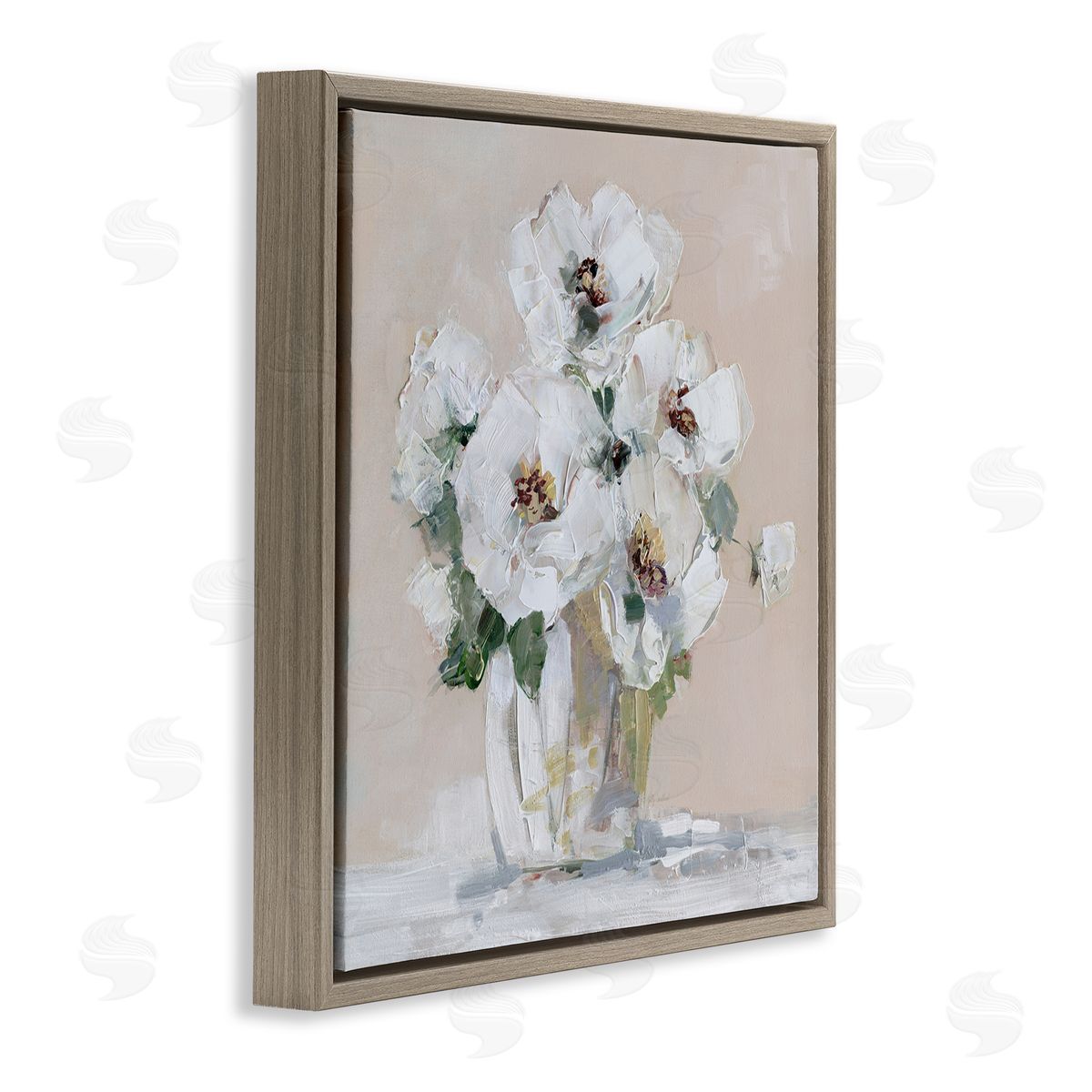 Sally Swatland Traditional Flower Blossom Bouquet Delicate White Petals Brown Floating Frame Canvas Wall Art Print