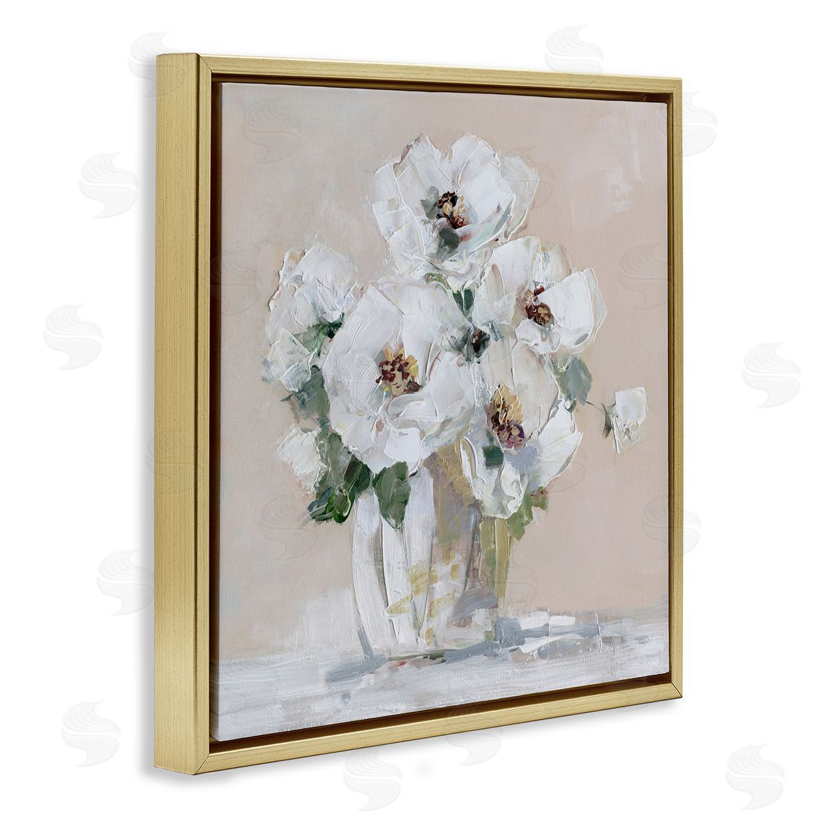 Sally Swatland Traditional Flower Blossom Bouquet Delicate White Petals Gold Floating Frame Canvas Wall Art Print