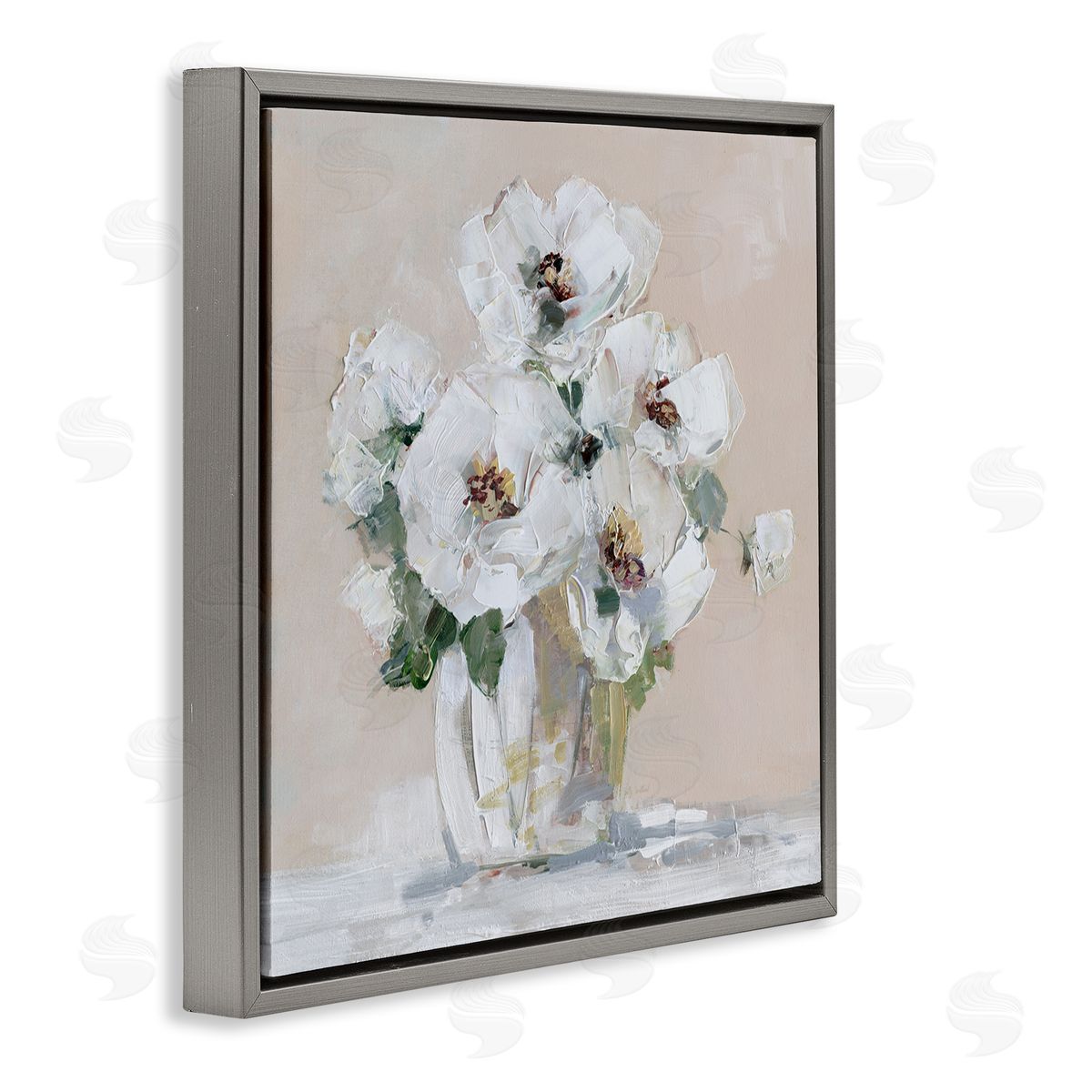 Sally Swatland Traditional Flower Blossom Bouquet Delicate White Petals Gray Floating Frame Canvas Wall Art Print