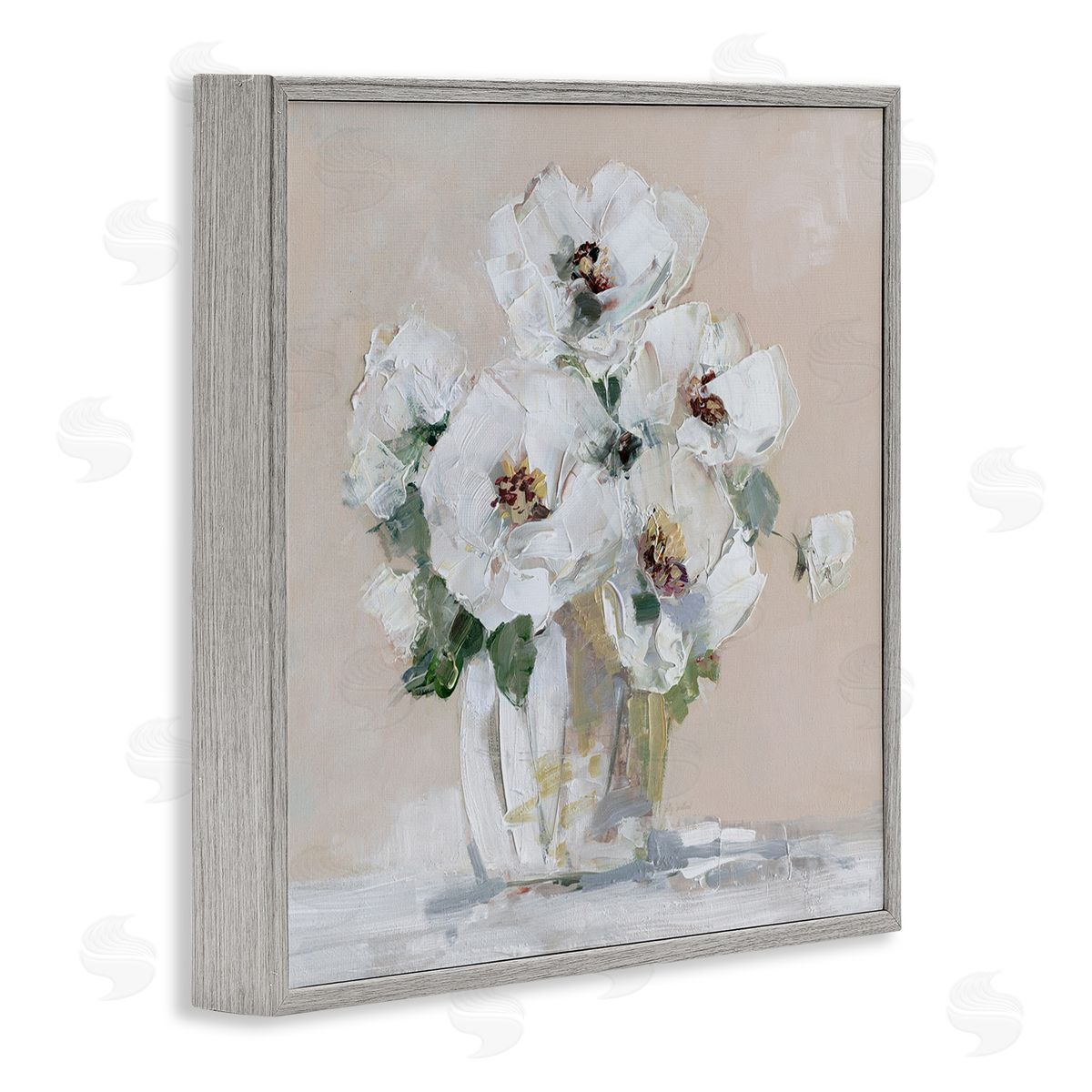 Sally Swatland Traditional Flower Blossom Bouquet Delicate White Petals Gray Framed Glicee Wall Art Print