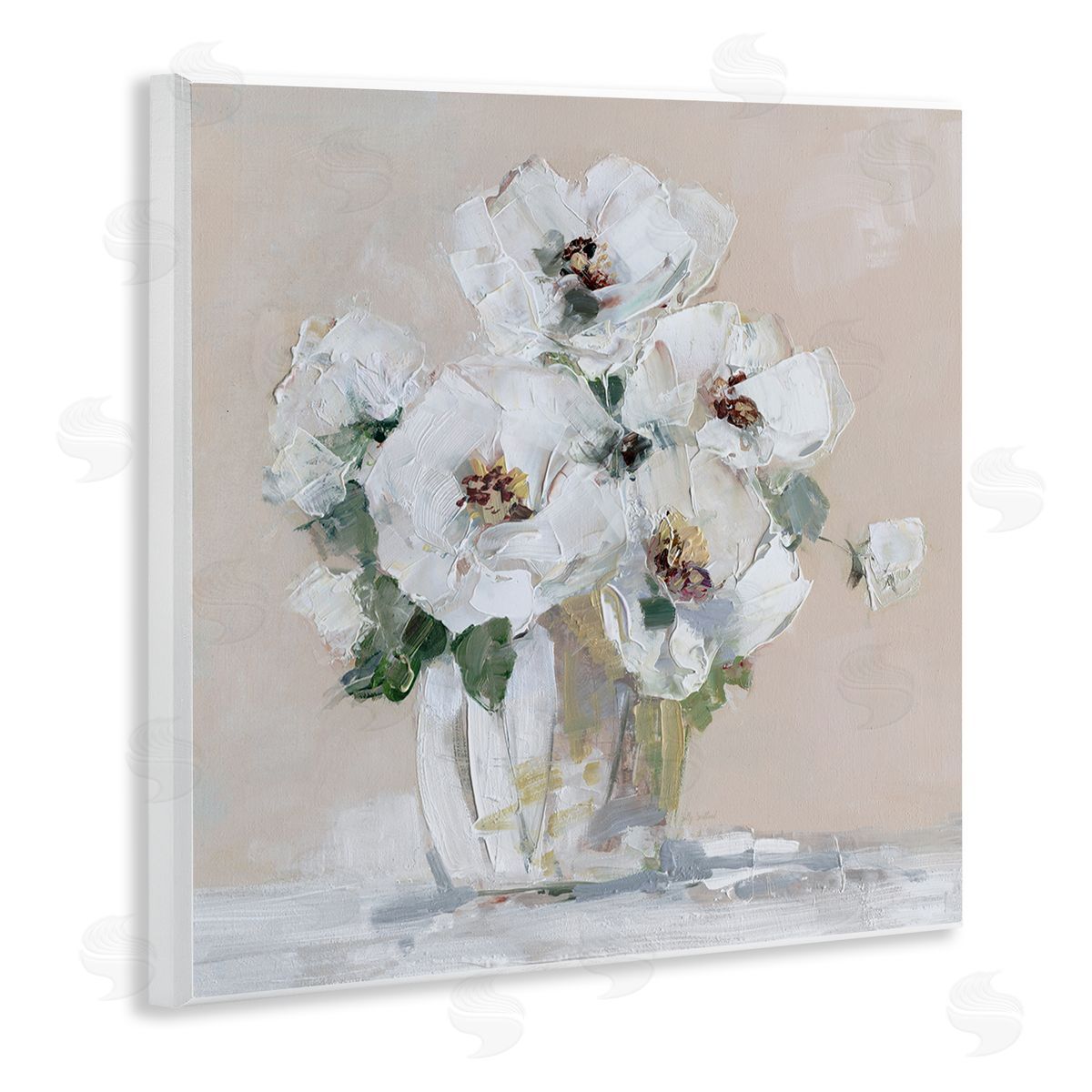 Sally Swatland Traditional Flower Blossom Bouquet Delicate White Petals Wooden Wall Plaque Art Print