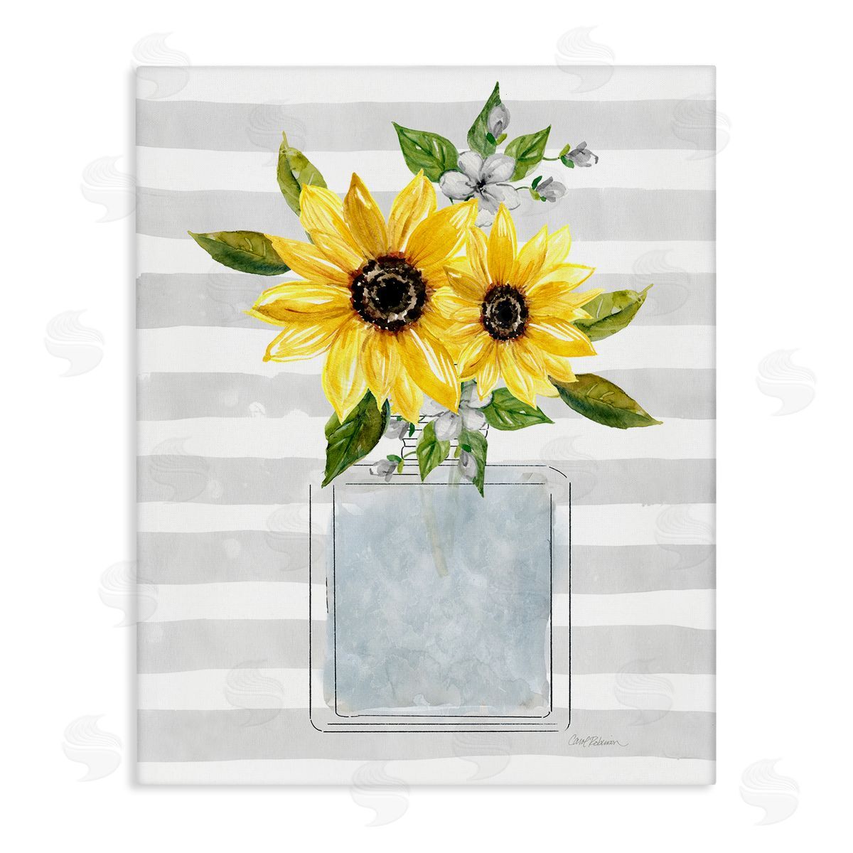 Carol Robinson Flower Blossoms Perfume Bottle Vase Casual Stripes Stretched Canvas Wall Art Print