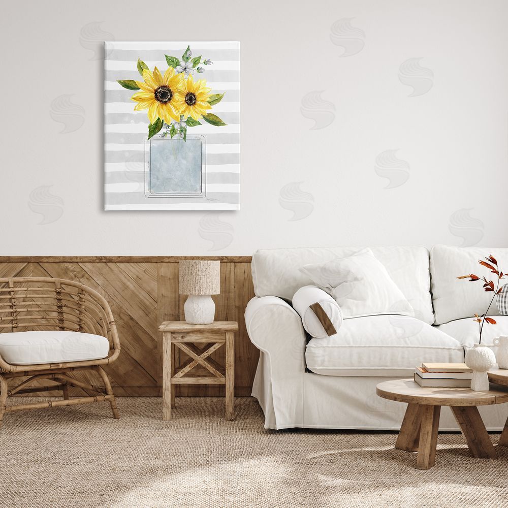 Carol Robinson Flower Blossoms Perfume Bottle Vase Casual Stripes Canvas Wall Art Print in Room