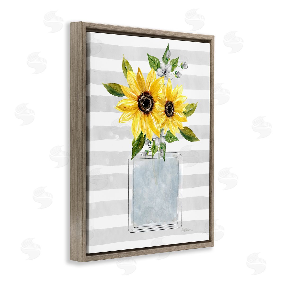 Carol Robinson Flower Blossoms Perfume Bottle Vase Casual Stripes Brown Floating Frame Canvas Wall Art Print