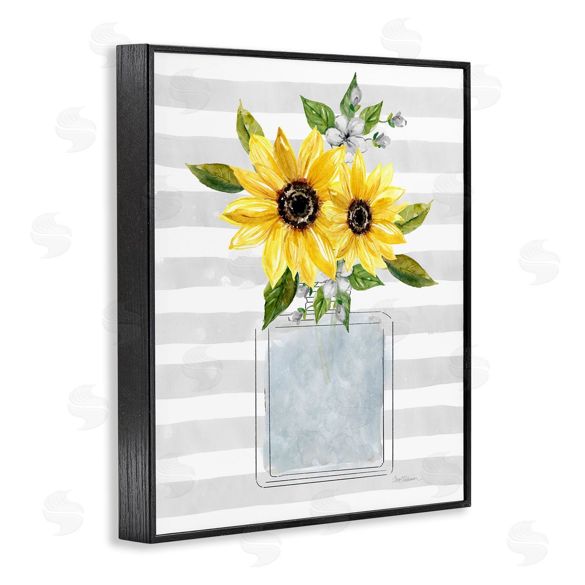 Carol Robinson Flower Blossoms Perfume Bottle Vase Casual Stripes Black Framed Giclee Wall Art Print
