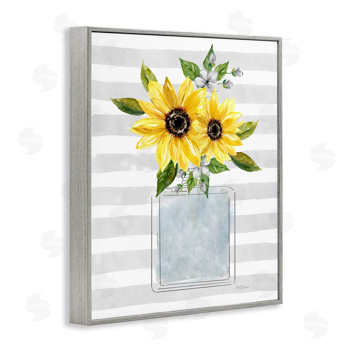 Carol Robinson Flower Blossoms Perfume Bottle Vase Casual Stripes Gray Framed Giclee Wall Art Print