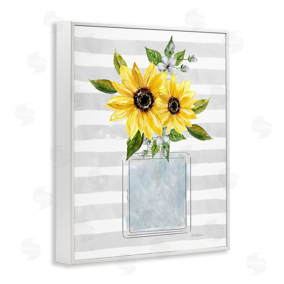 Carol Robinson Flower Blossoms Perfume Bottle Vase Casual Stripes White Framed Giclee Wall Art Print
