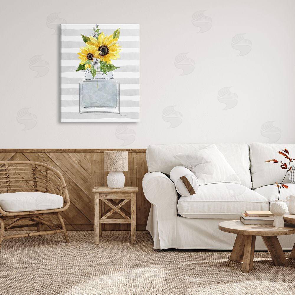 Carol Robinson Vivid Floral Arrangement Glam Perfume Bottle Stripes Canvas Wall Art Print in Room