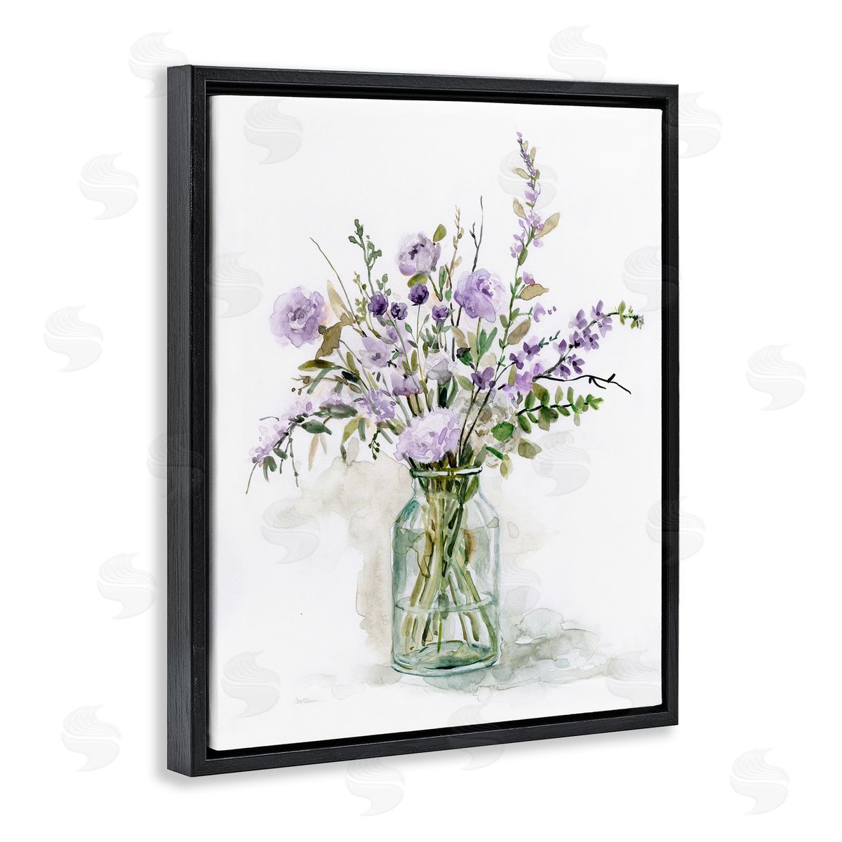 Carol Robinson Dainty Lavender Blooms Arrangement Classic Glass Vase Black Floating Frame Canvas Wall Art Print
