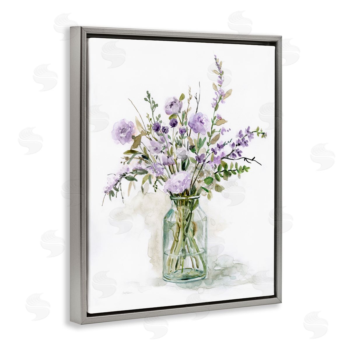 Carol Robinson Dainty Lavender Blooms Arrangement Classic Glass Vase Gray Floating Frame Canvas Wall Art Print