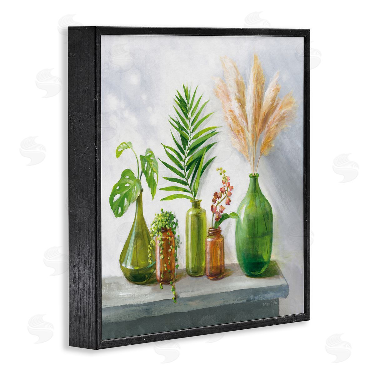 Danhui Nai Varied Ikebana Botanical Leaves Arrangement Still Life  Black Framed Glicee Wall Art Print