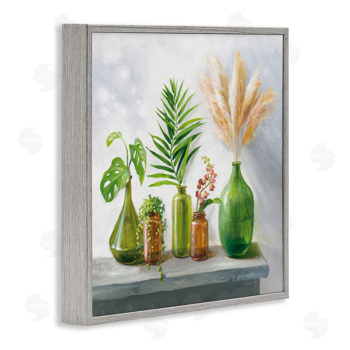 Danhui Nai Varied Ikebana Botanical Leaves Arrangement Still Life  Gray Framed Glicee Wall Art Print