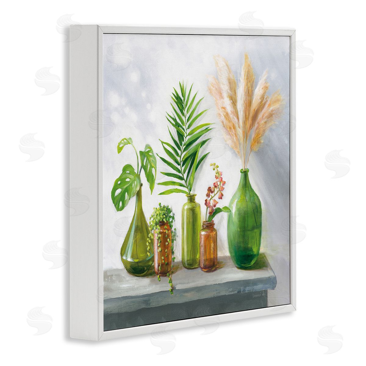Danhui Nai Varied Ikebana Botanical Leaves Arrangement Still Life  White Framed Glicee Wall Art Print