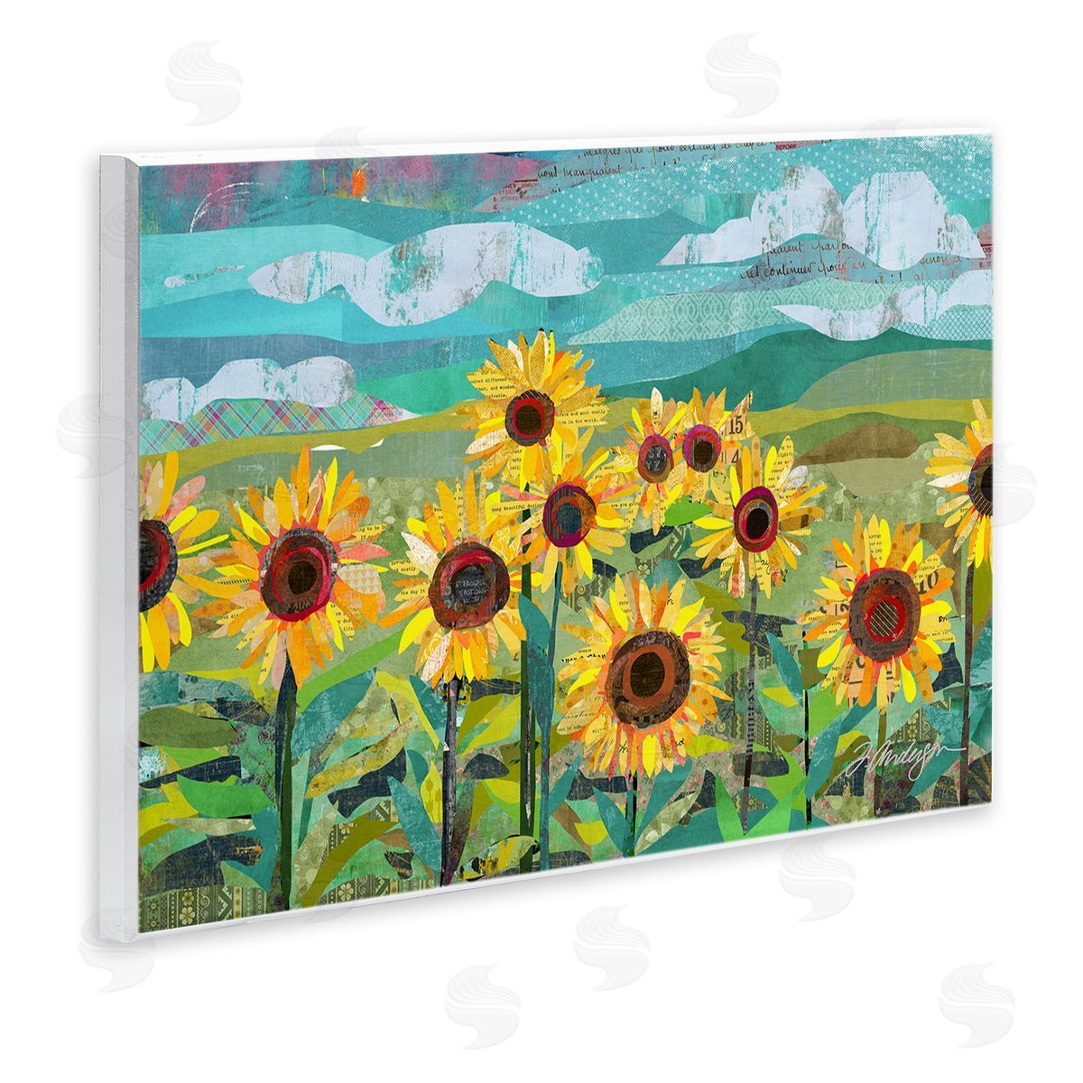 Traci Anderson Collaged Sunflower Field Abstract Layered Ephemera Meadow  Wall Plaque Art Print