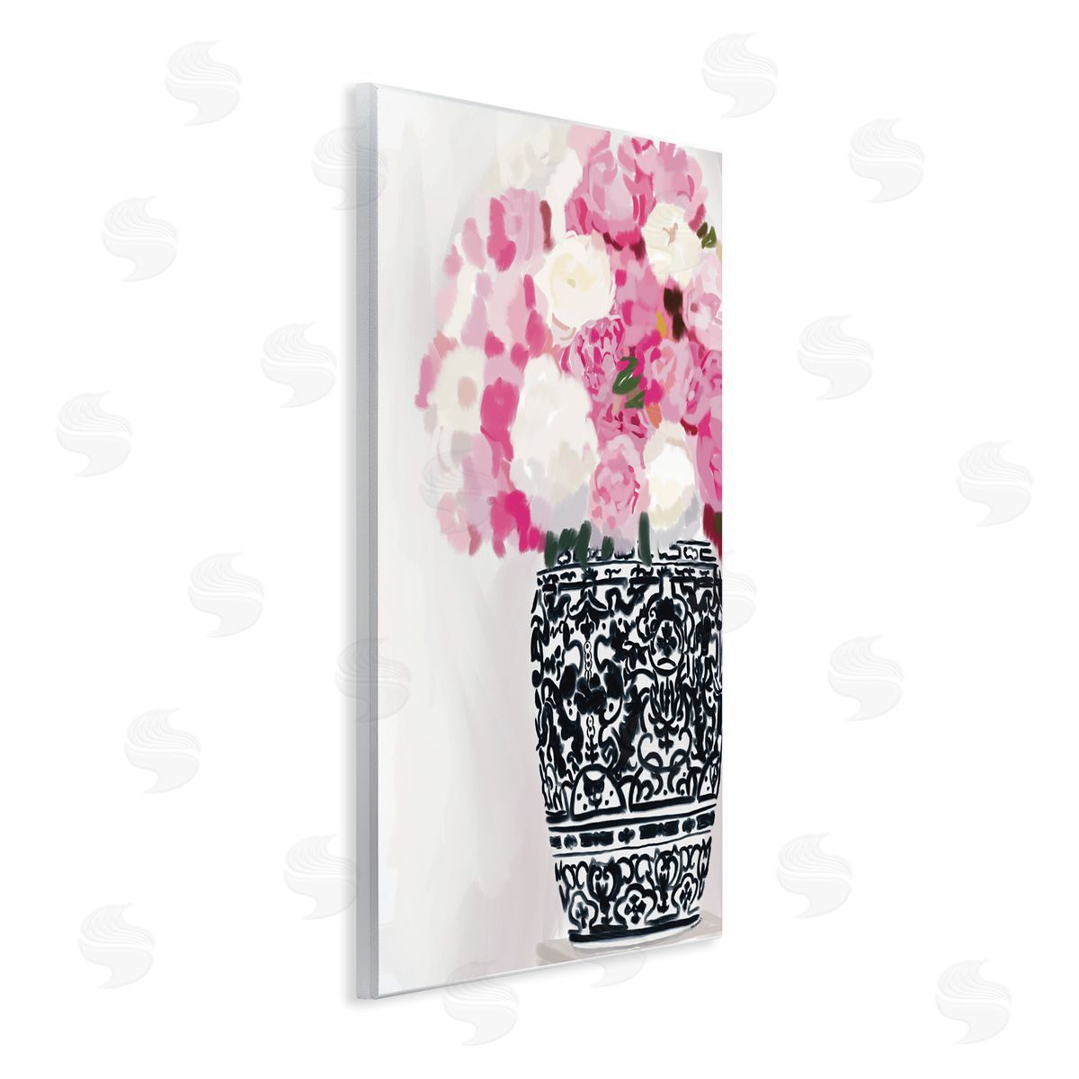 Amelia Noyes Soft Pink Carnation Blooms Ornate Pattern Pottery Vase  Wall Plaque Art Print