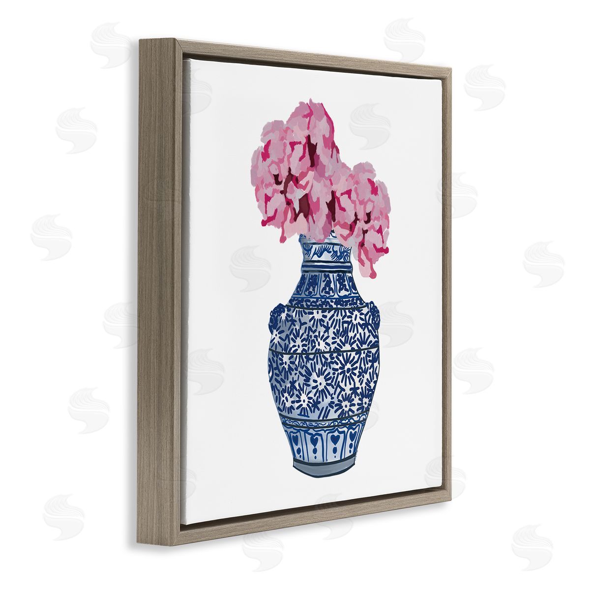 Amelia Noyes Modern Floral Ikebana Arrangement Ornate Blue Vase Brown Floating Frame Canvas Wall Art Print