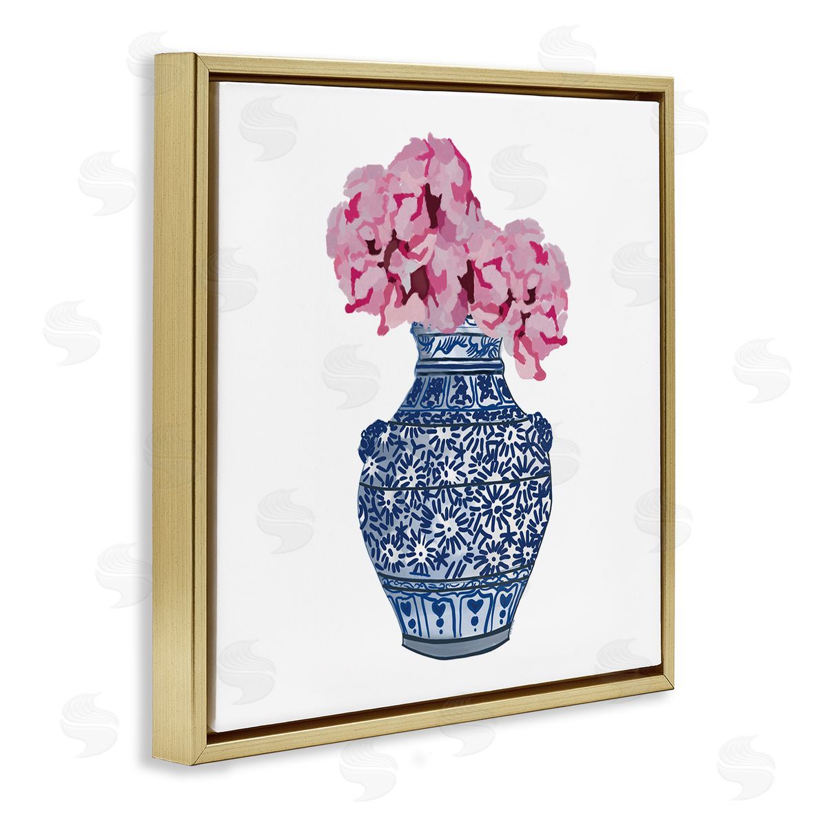 Amelia Noyes Modern Floral Ikebana Arrangement Ornate Blue Vase Gold Floating Frame Canvas Wall Art Print
