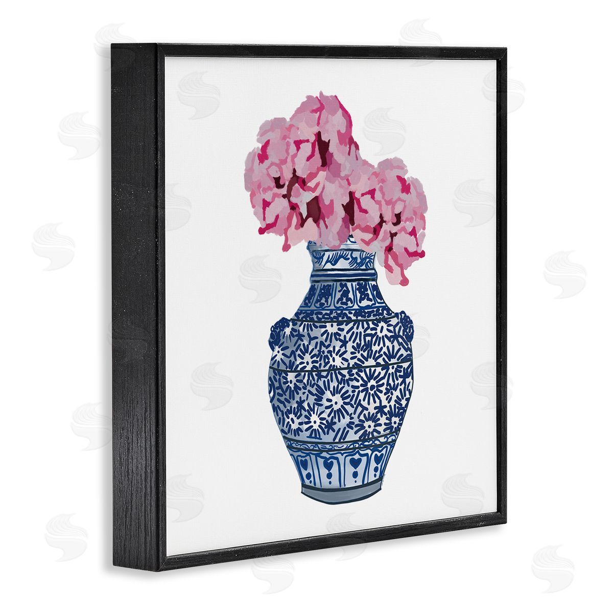Amelia Noyes Modern Floral Ikebana Arrangement Ornate Blue Vase Black Framed Glicee Wall Art Print