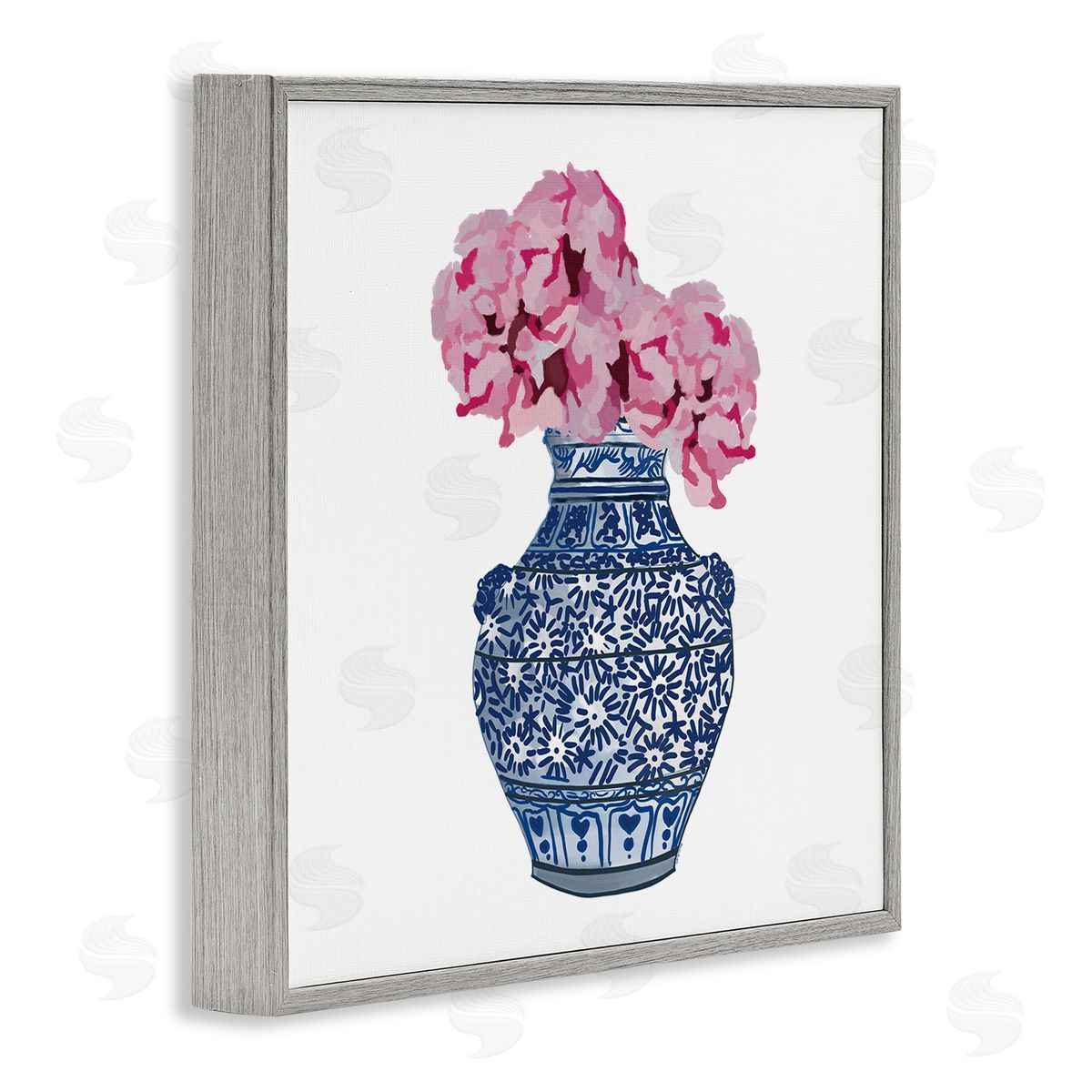 Amelia Noyes Modern Floral Ikebana Arrangement Ornate Blue Vase Gray Framed Glicee Wall Art Print