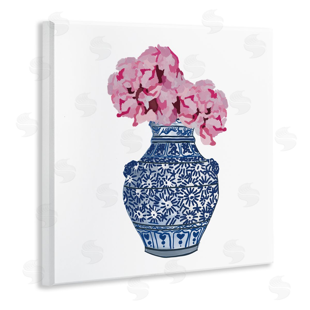 Amelia Noyes Modern Floral Ikebana Arrangement Ornate Blue Vase Wooden Wall Plaque Art Print