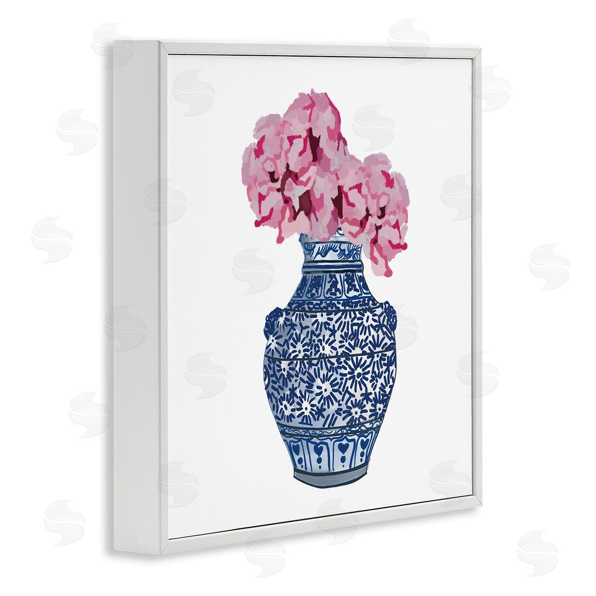 Amelia Noyes Modern Floral Ikebana Arrangement Ornate Blue Vase White Framed Glicee Wall Art Print