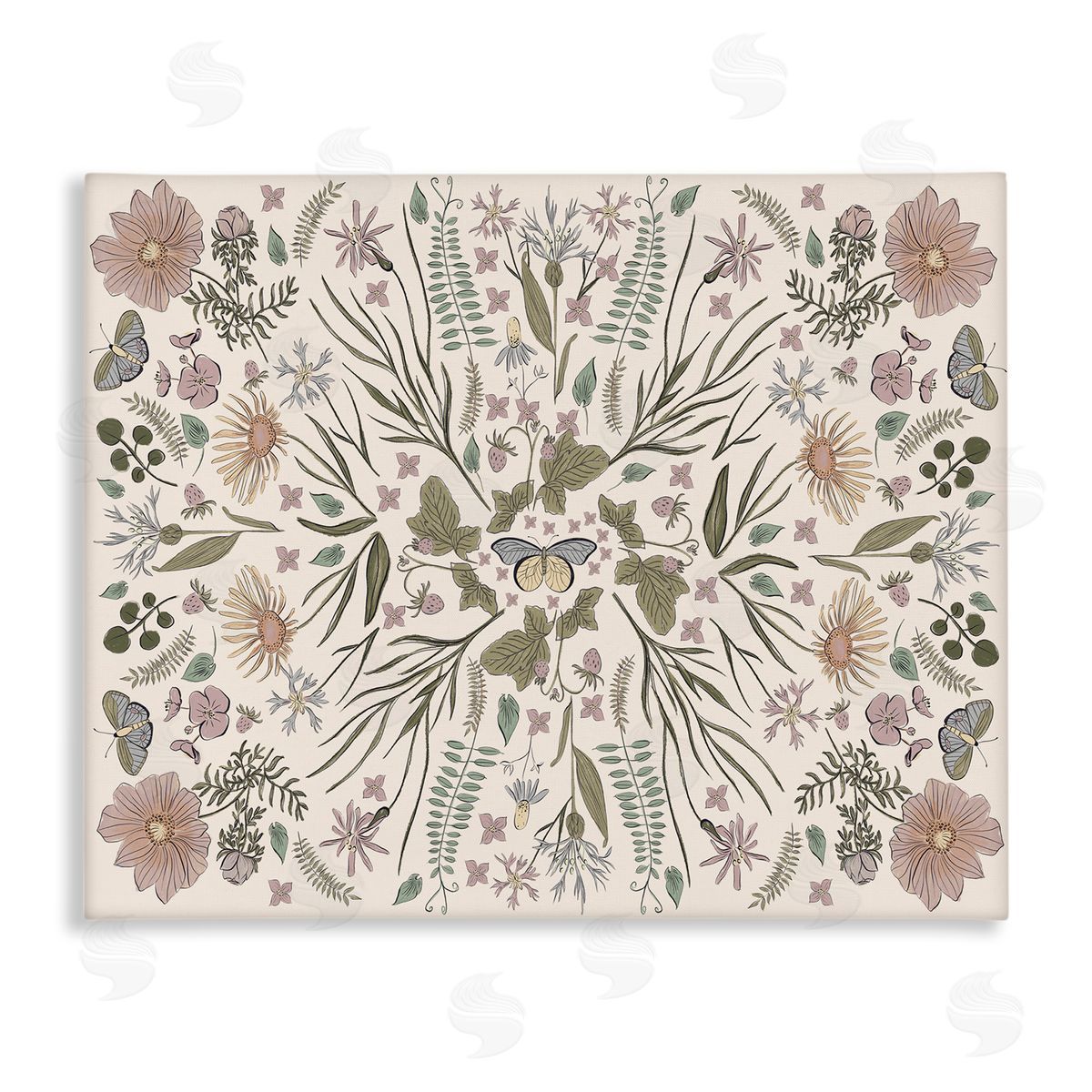 Birgit Maria Kiennast Delicate Botanical Pattern Intricate Butterfly Insects Stretched Canvas Wall Art Print