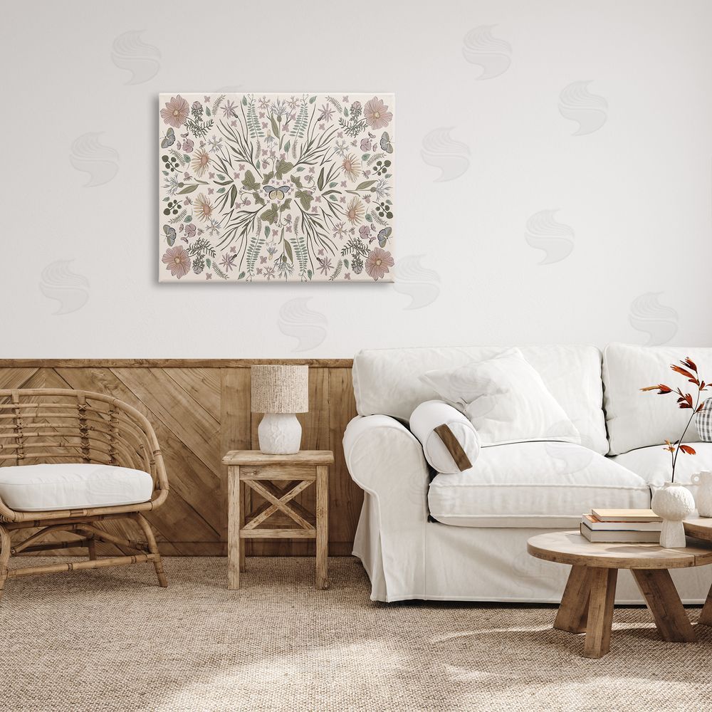 Birgit Maria Kiennast Delicate Botanical Pattern Intricate Butterfly Insects Canvas Wall Art Print in Room