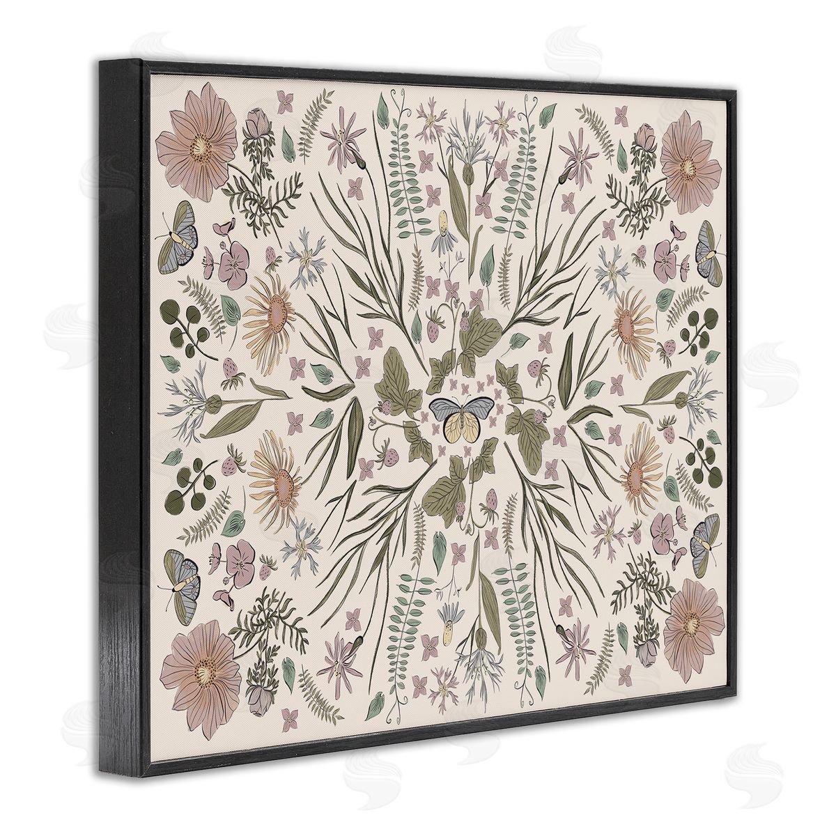 Birgit Maria Kiennast Delicate Botanical Pattern Intricate Butterfly Insects Black Framed Giclee Wall Art Print