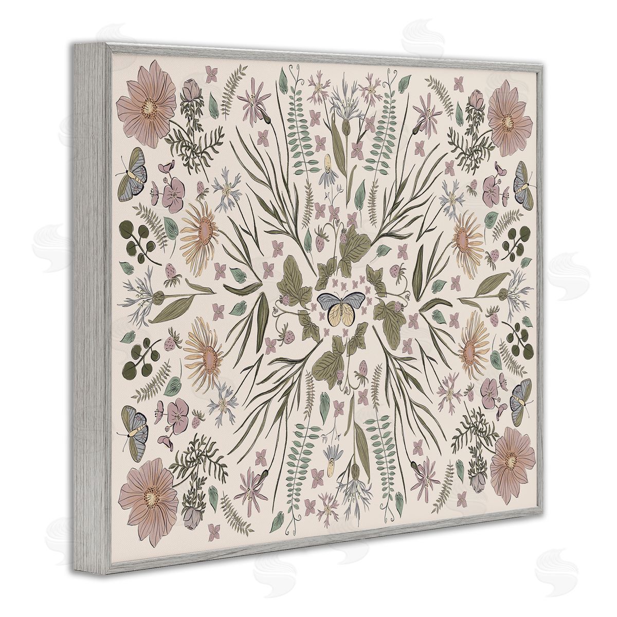 Birgit Maria Kiennast Delicate Botanical Pattern Intricate Butterfly Insects Gray Framed Giclee Wall Art Print
