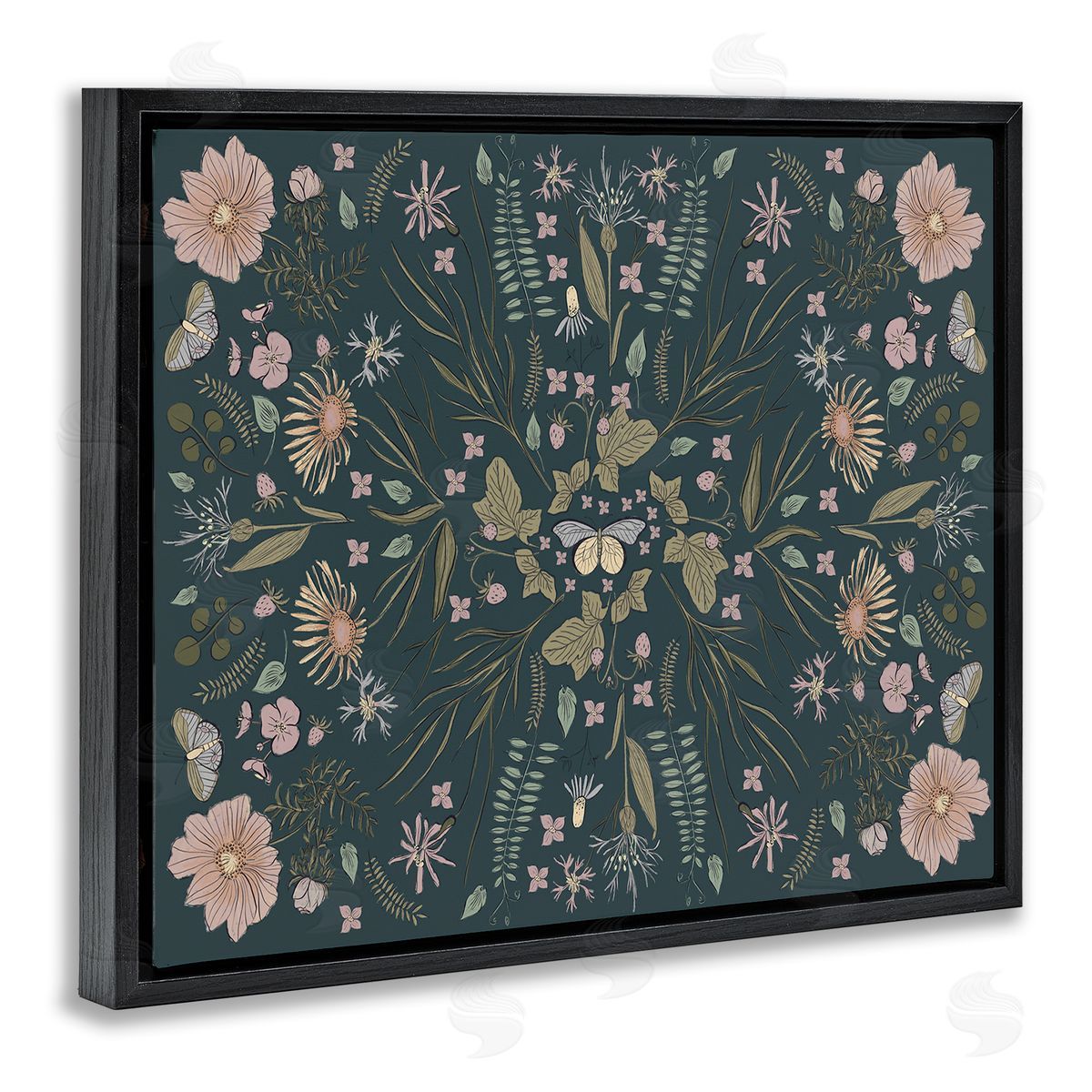 Birgit Maria Kiennast Varied Floral Botanical Pattern Butterfly Insect  Black Floating Frame Canvas Wall Art Print