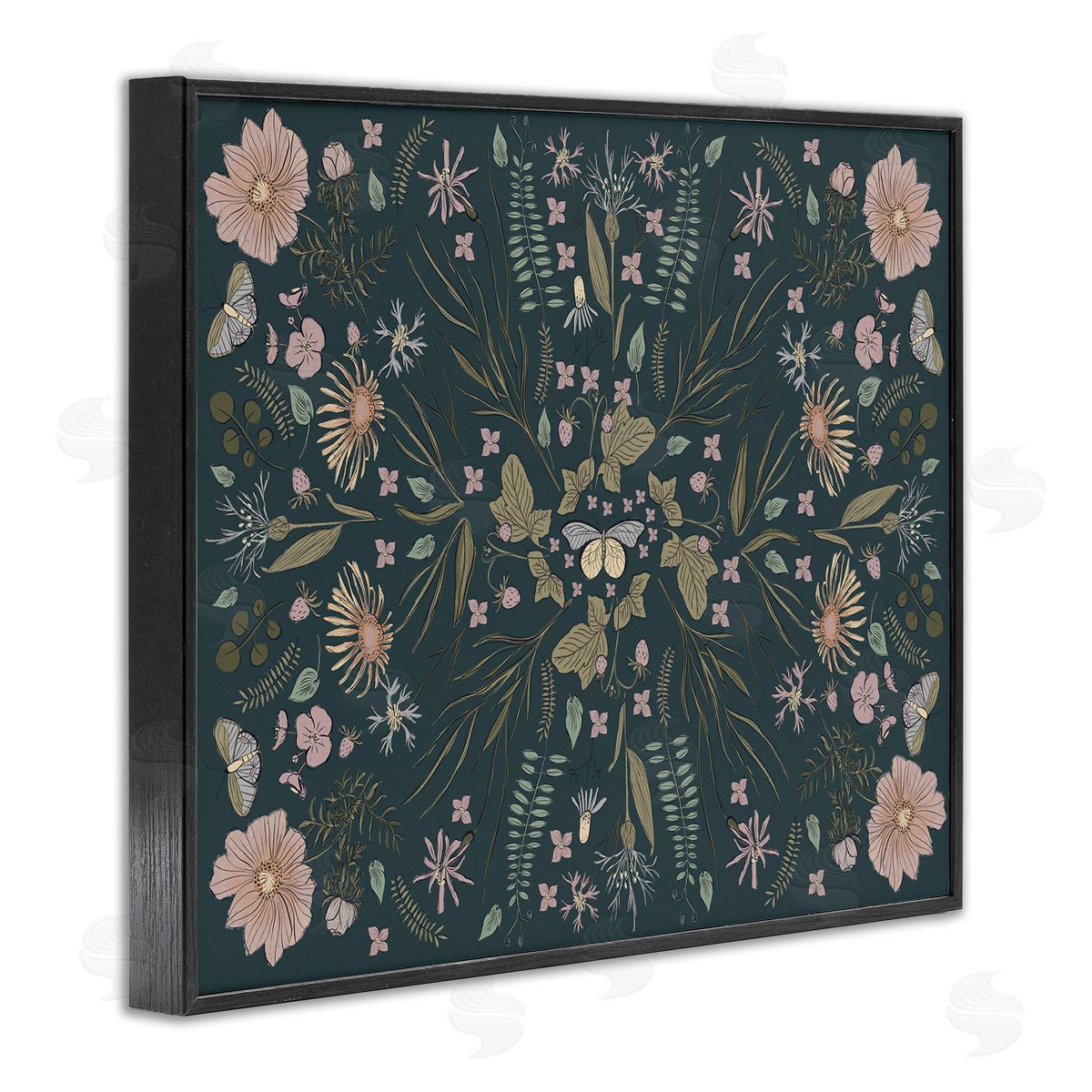 Birgit Maria Kiennast Varied Floral Botanical Pattern Butterfly Insect  Black Framed Giclee Wall Art Print