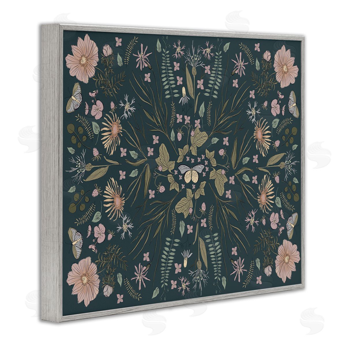 Birgit Maria Kiennast Varied Floral Botanical Pattern Butterfly Insect  Gray Framed Giclee Wall Art Print