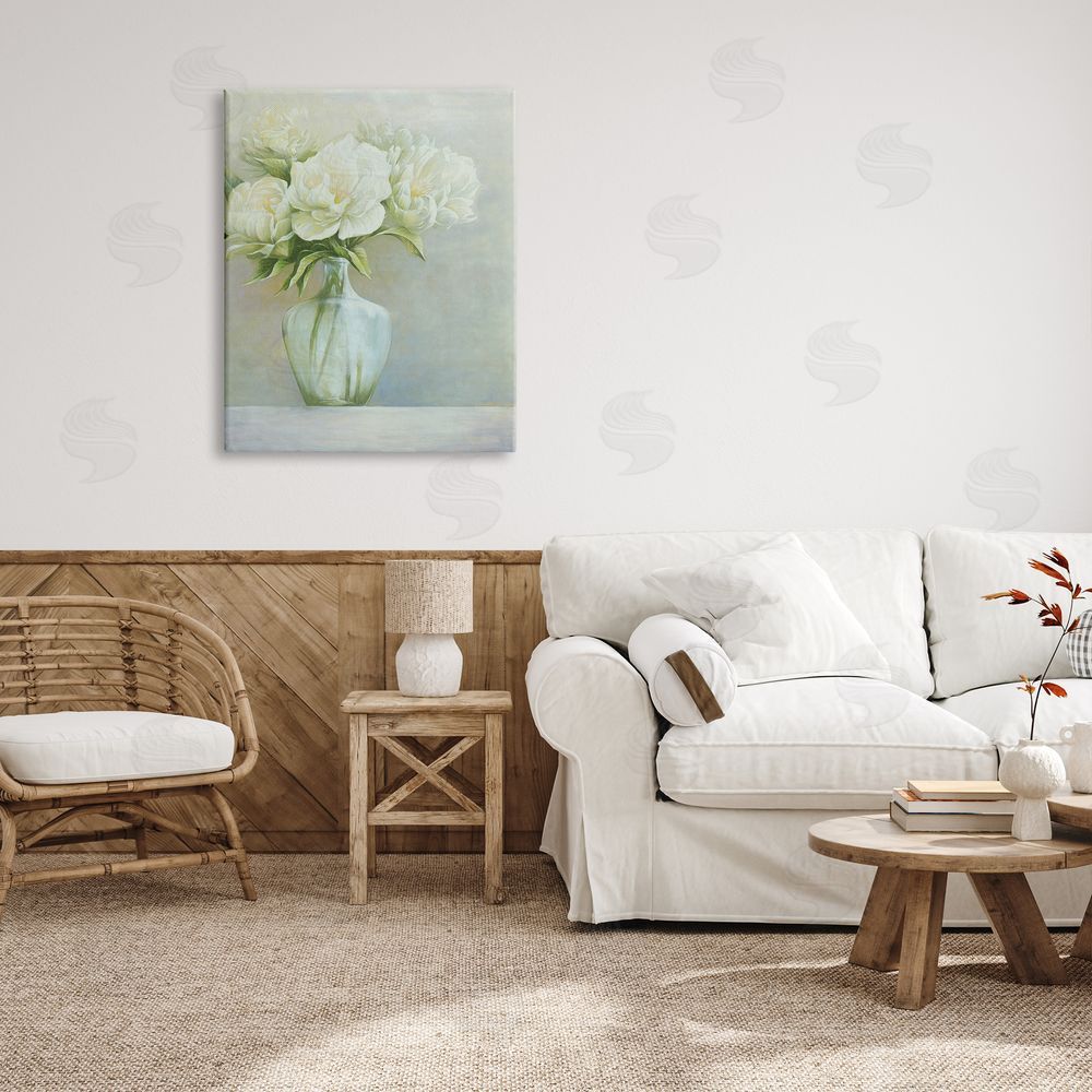 Cloverfield & Co. Blooming White Flowers Traditional Vase Still Life Canvas Wall Art Print in Room