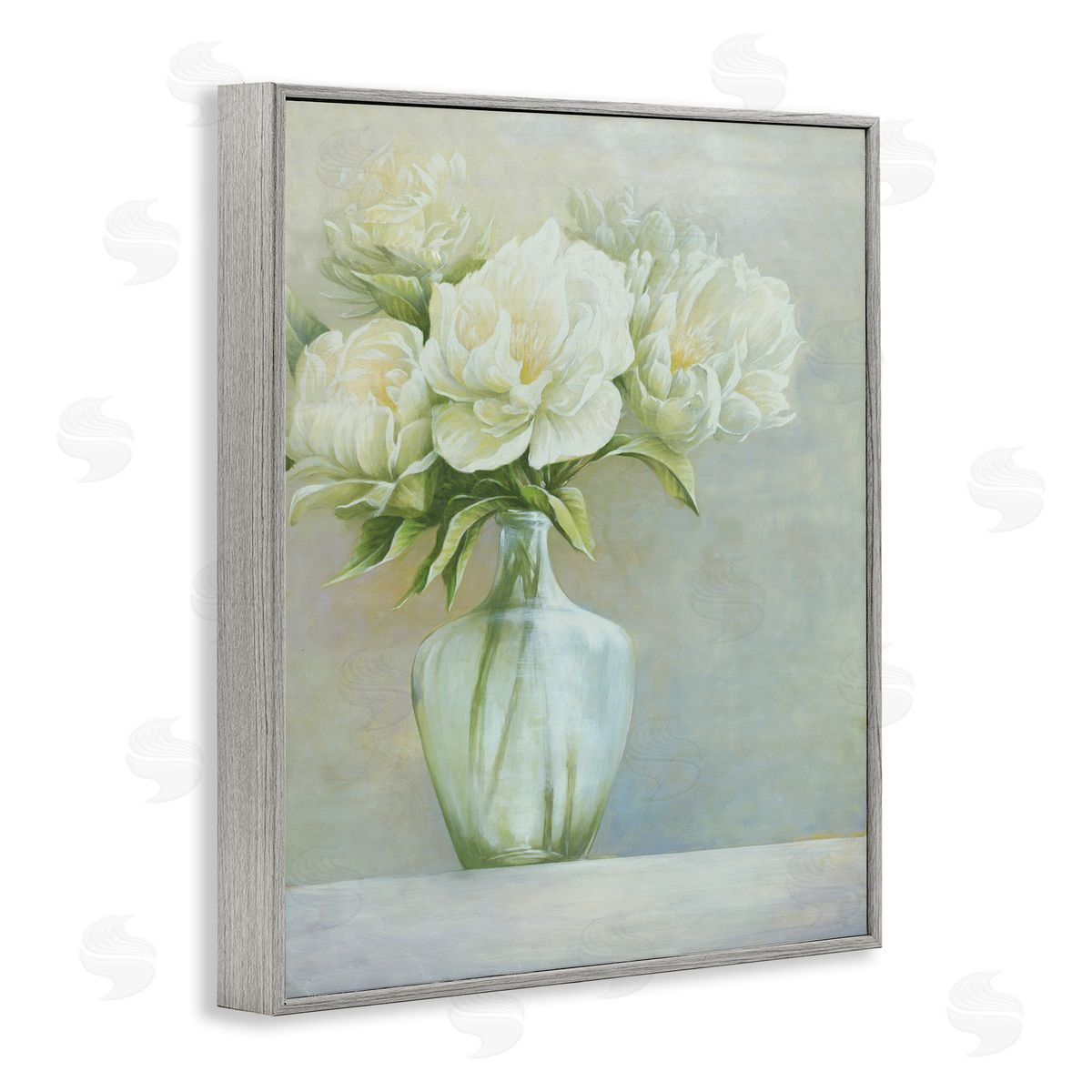 Cloverfield & Co. Blooming White Flowers Traditional Vase Still Life Gray Framed Giclee Wall Art Print