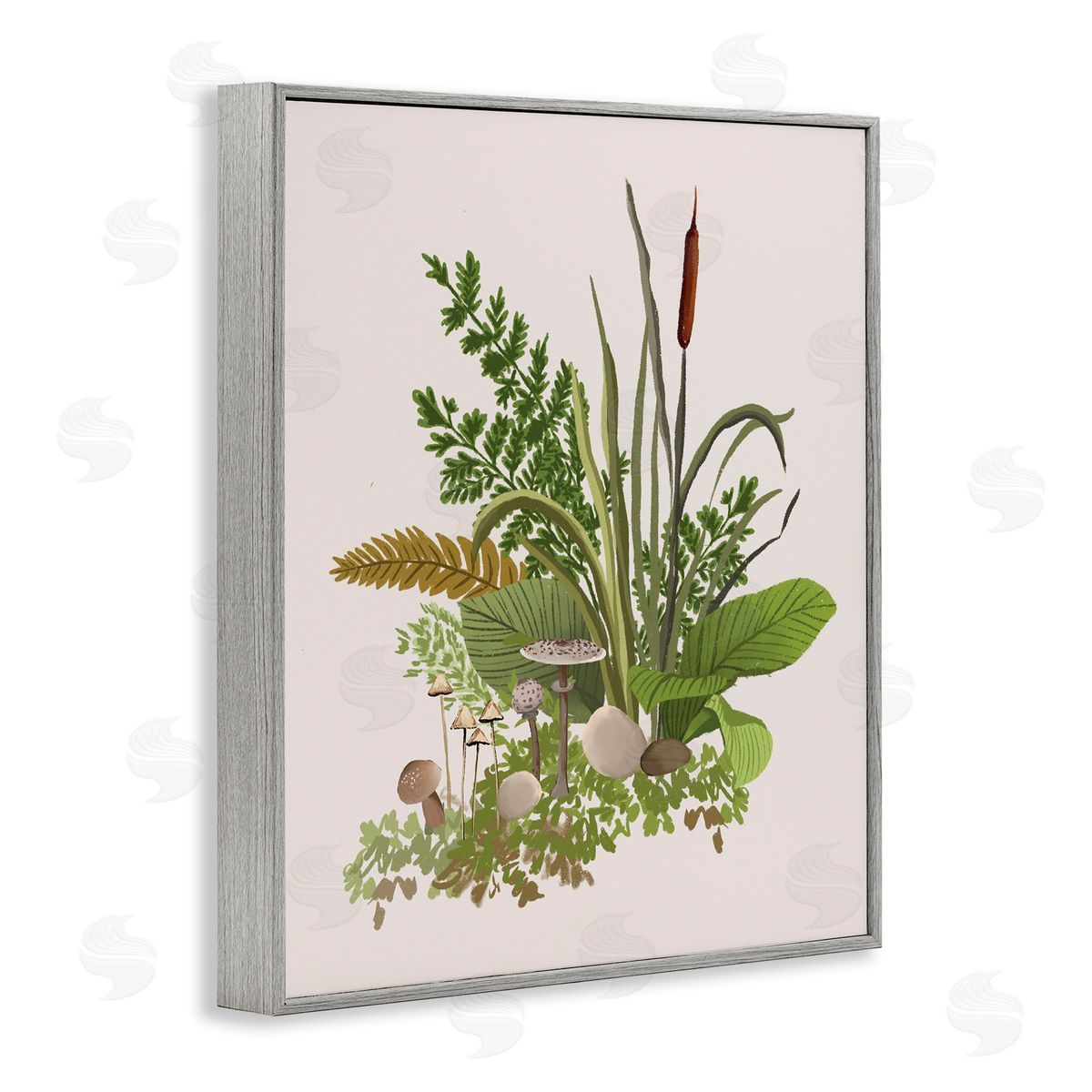 House of Rose Varied Nature Botanicals Forest Floor Mushrooms Arrangement Gray Framed Giclee Wall Art Print