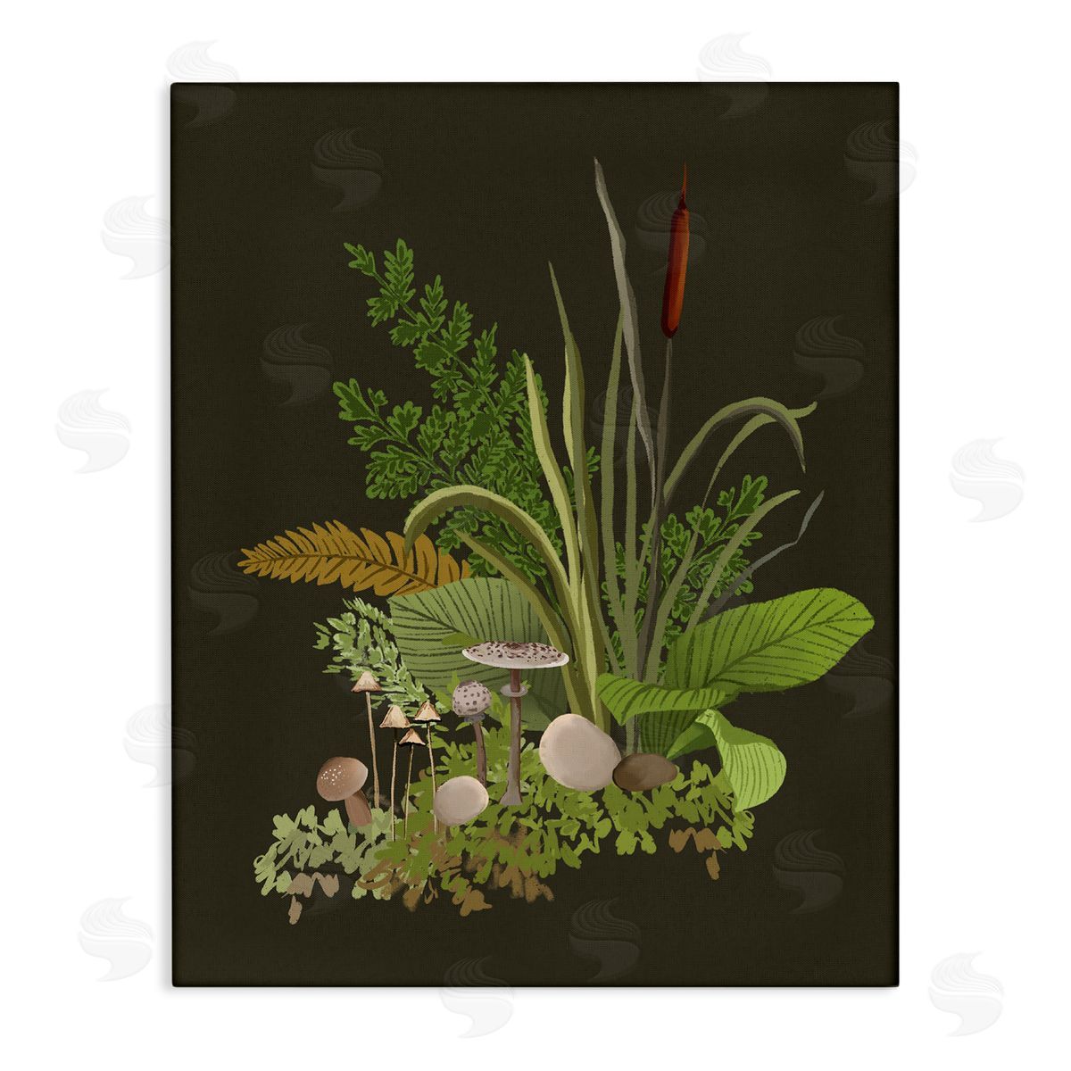 House of Rose Natural Forest Floor Botanical Arrangement Mixed Mushrooms Ferns Stretched Canvas Wall Art Print