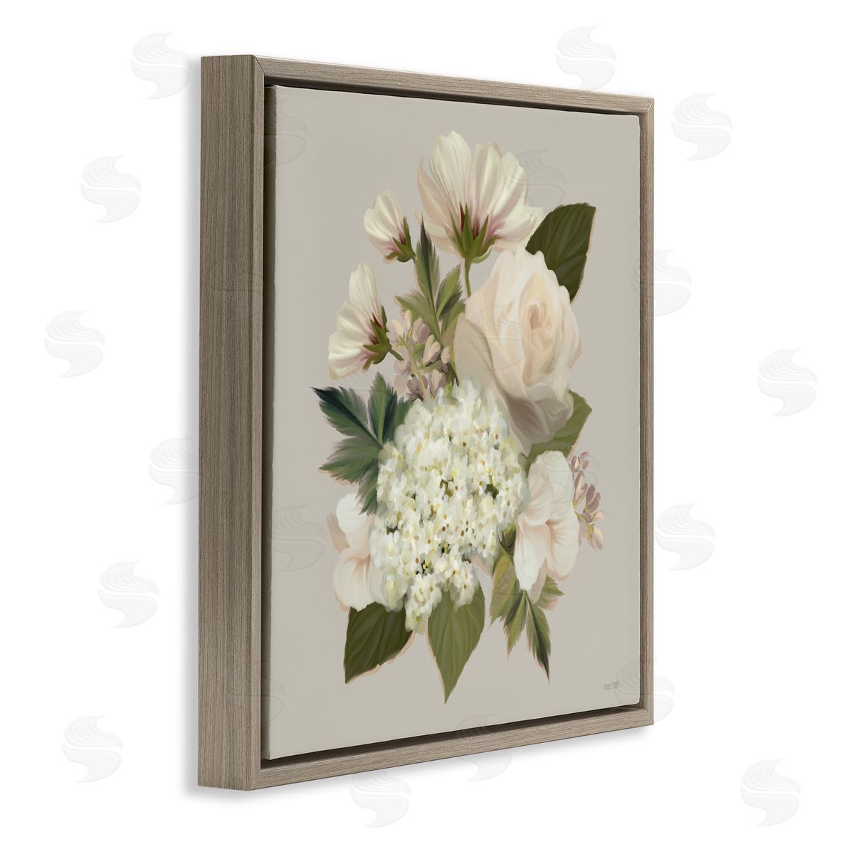 House Fenway Delicate Flower Blossom Arrangement Soft Mixed Botanicals Brown Floating Frame Canvas Wall Art Print