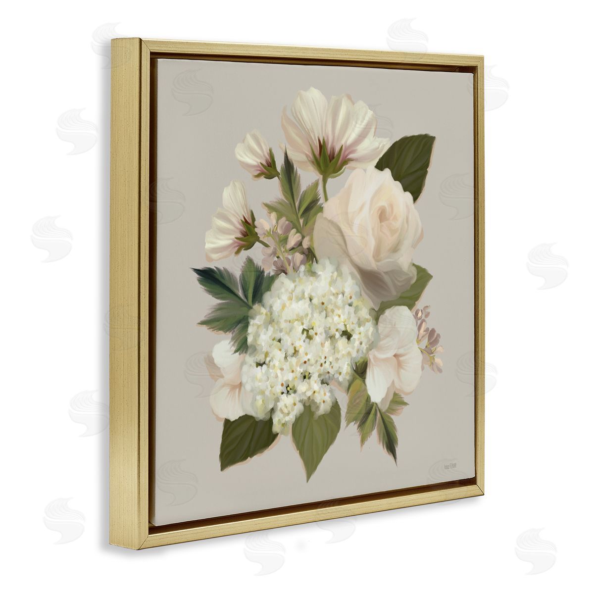 House Fenway Delicate Flower Blossom Arrangement Soft Mixed Botanicals Gold Floating Frame Canvas Wall Art Print