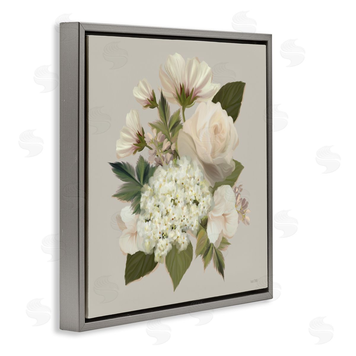 House Fenway Delicate Flower Blossom Arrangement Soft Mixed Botanicals Gray Floating Frame Canvas Wall Art Print