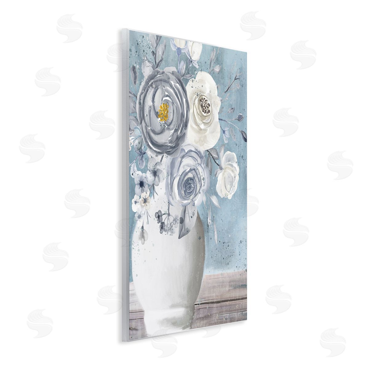 Kim Allen Round Flower Blossom Bouquet Blue Paint Speckles Wall Plaque Art Print