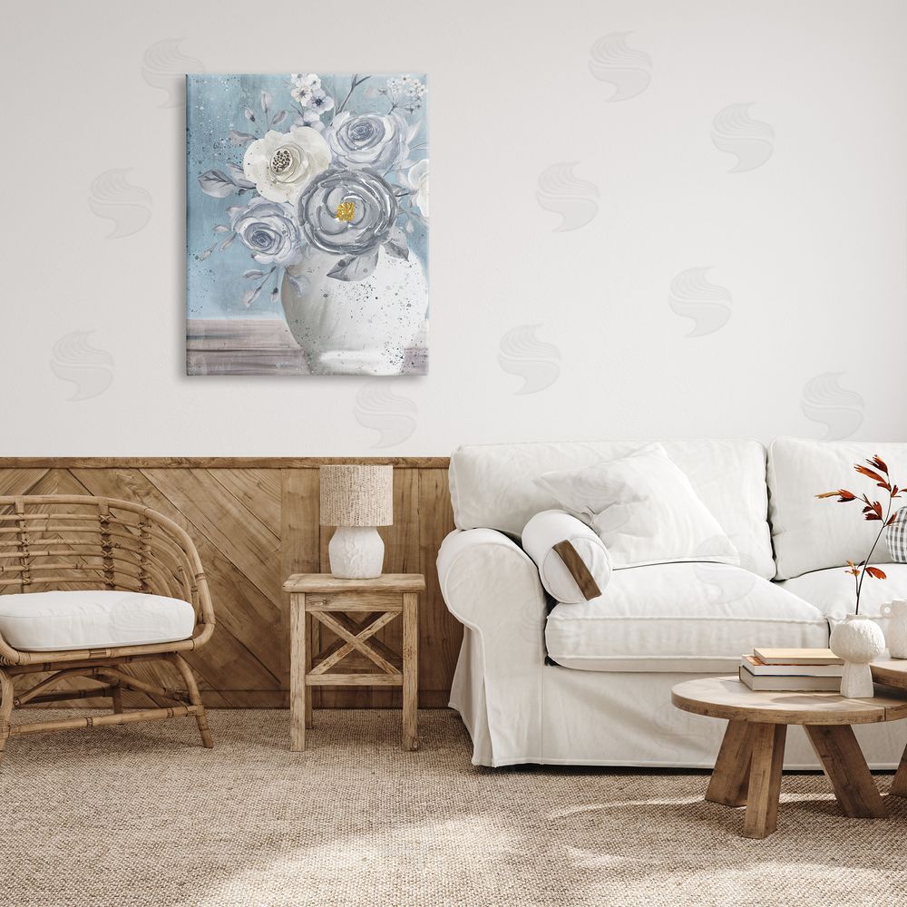 Kim Allen Speckled Flower Arrangement Vase Varied Full Blooms Canvas Wall Art Print in Room