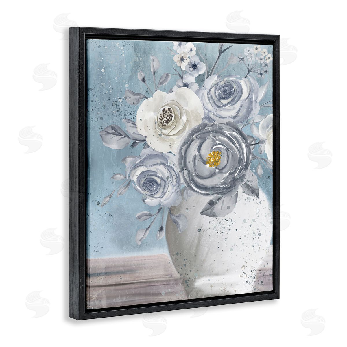 Kim Allen Speckled Flower Arrangement Vase Varied Full Blooms Black Floating Frame Canvas Wall Art Print