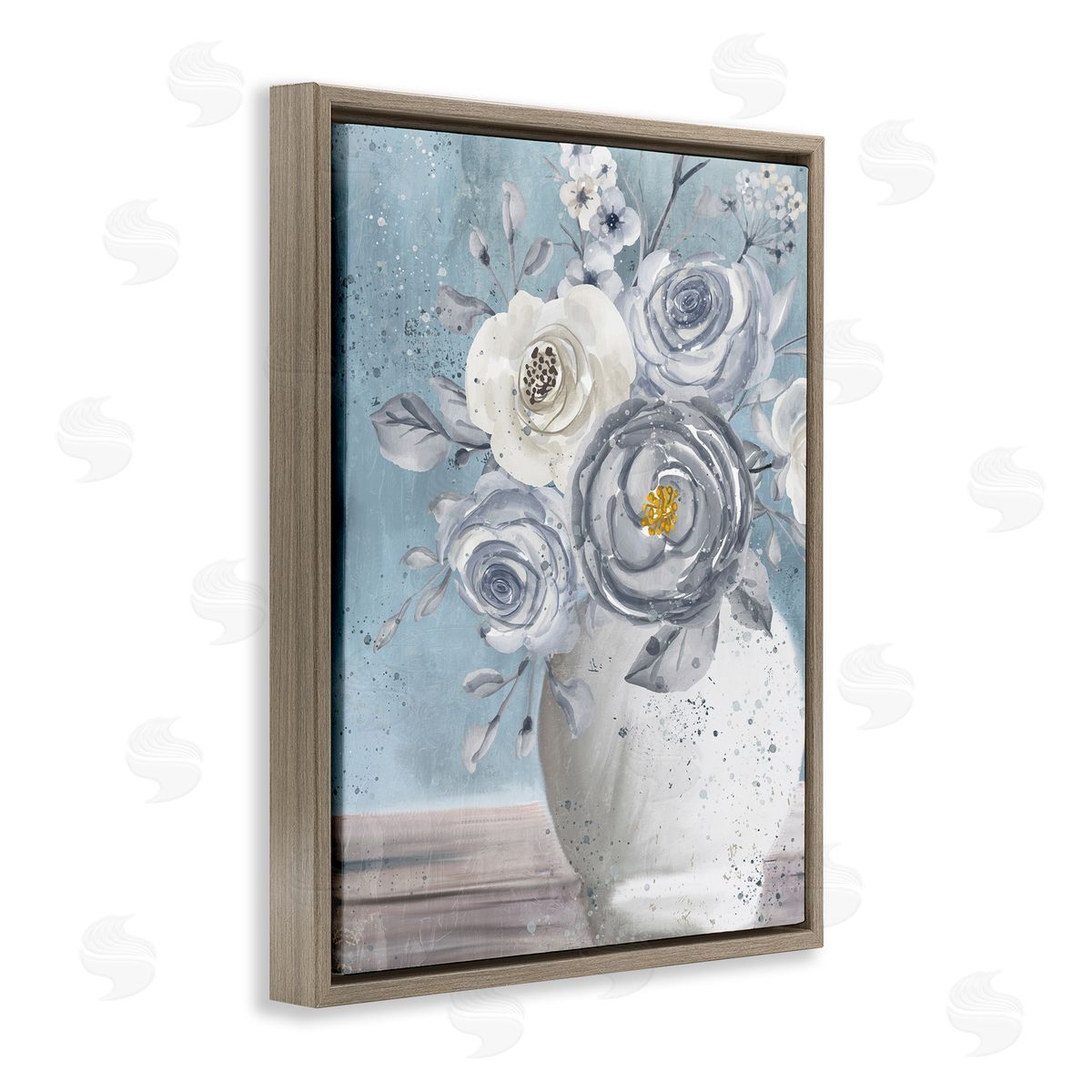Kim Allen Speckled Flower Arrangement Vase Varied Full Blooms Brown Floating Frame Canvas Wall Art Print