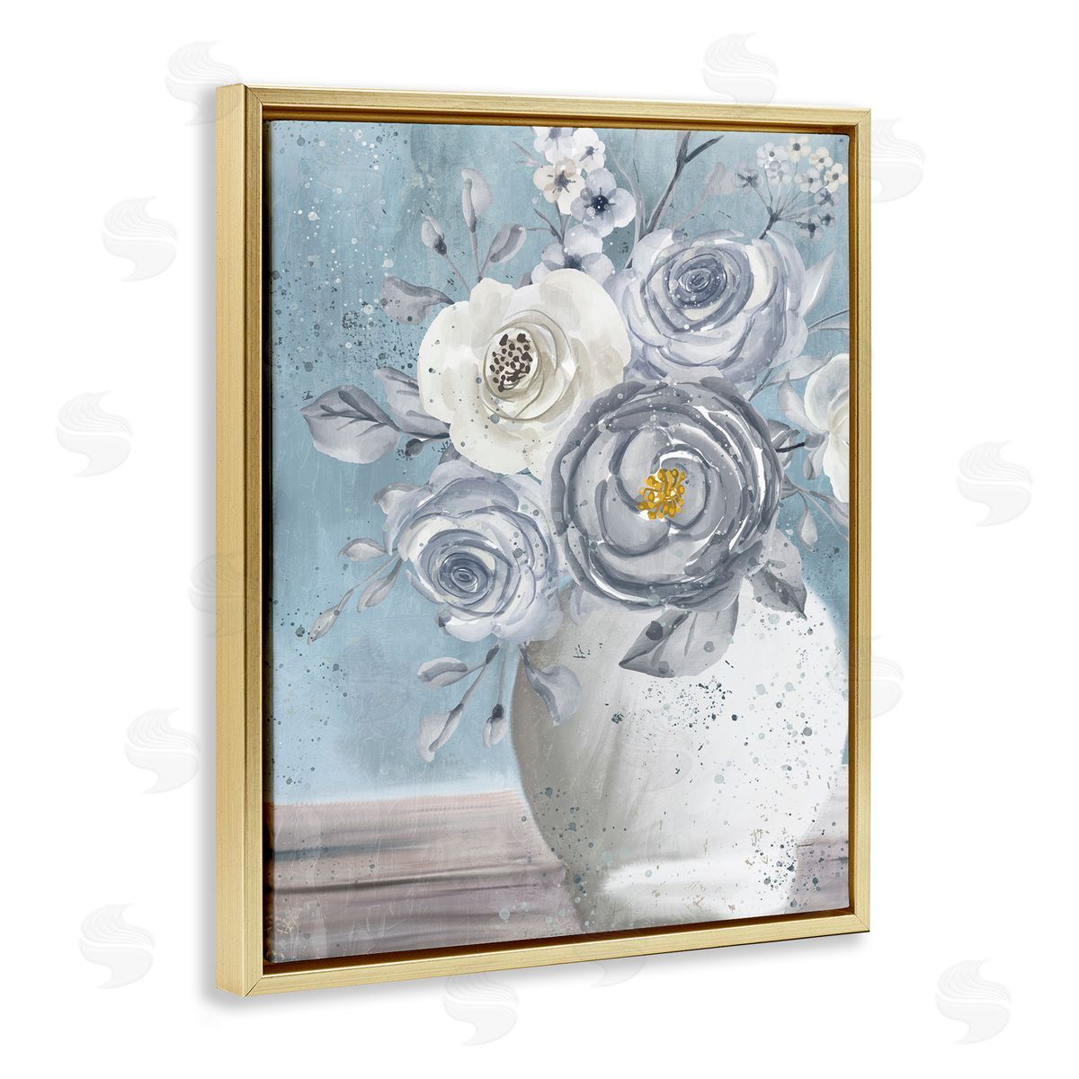 Kim Allen Speckled Flower Arrangement Vase Varied Full Blooms Gold Floating Frame Canvas Wall Art Print