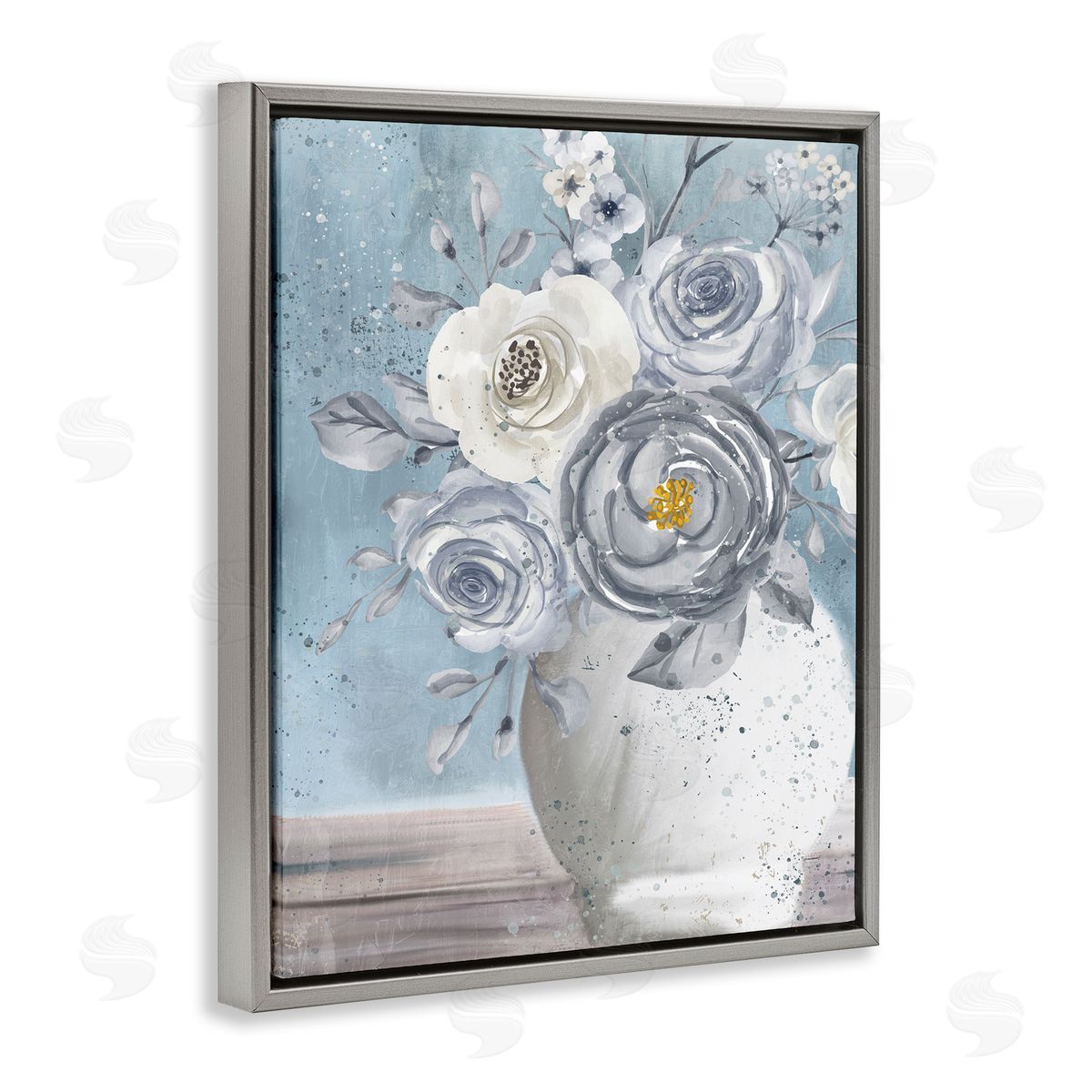 Kim Allen Speckled Flower Arrangement Vase Varied Full Blooms Gray Floating Frame Canvas Wall Art Print