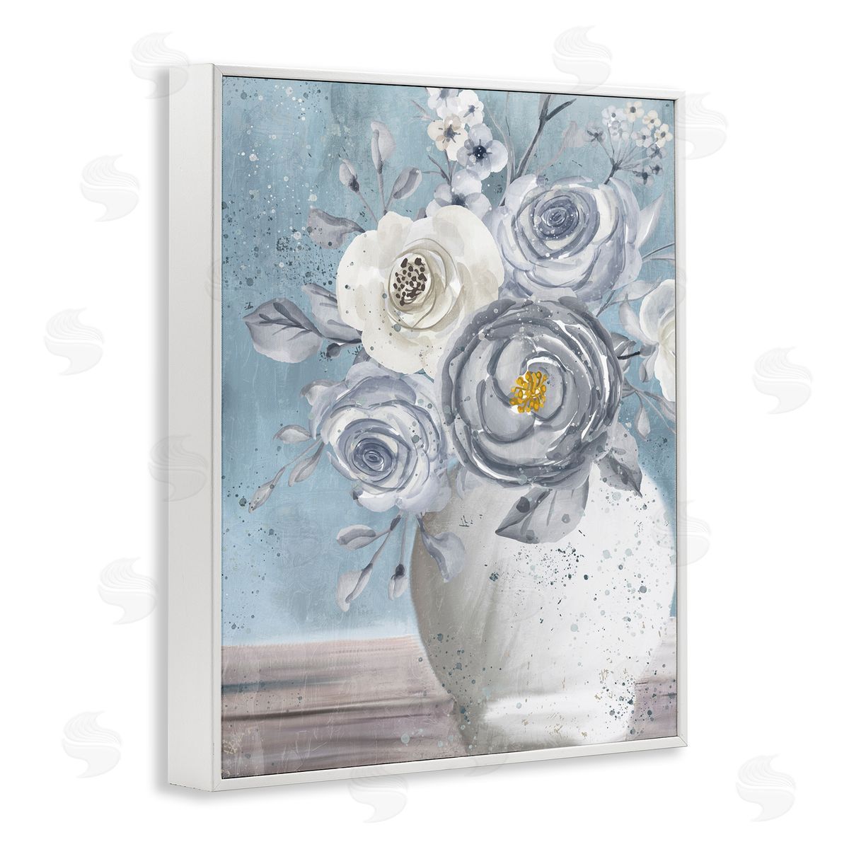 Kim Allen Speckled Flower Arrangement Vase Varied Full Blooms White Framed Giclee Wall Art Print