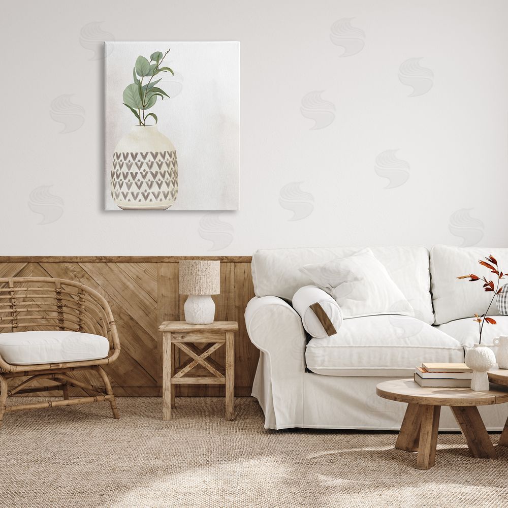Kim Allen Single Eucalyptus Herb Sprig Patterned Plant Vase  Canvas Wall Art Print in Room