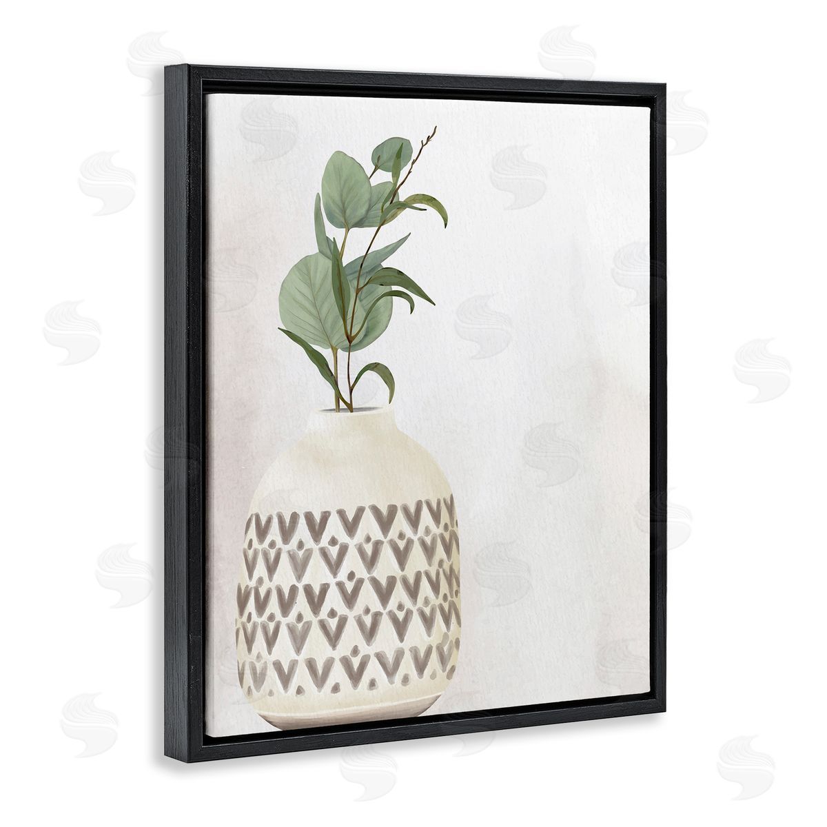 Kim Allen Single Eucalyptus Herb Sprig Patterned Plant Vase  Black Floating Frame Canvas Wall Art Print