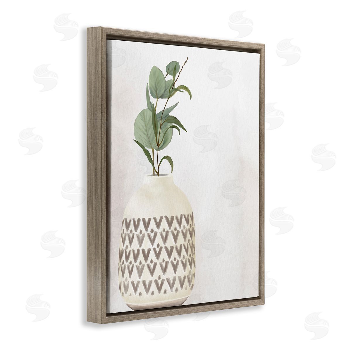 Kim Allen Single Eucalyptus Herb Sprig Patterned Plant Vase  Brown Floating Frame Canvas Wall Art Print